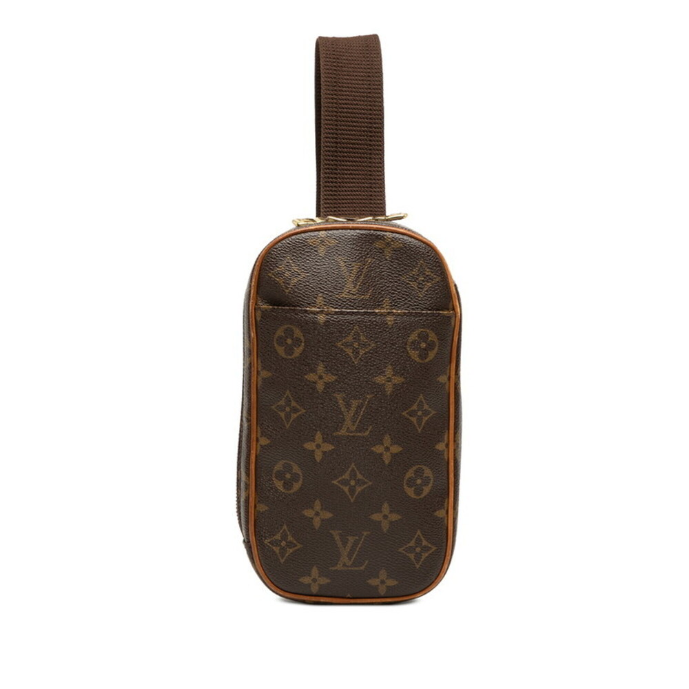 LOUIS VUITTON Authentic Brown Monogram Leather Pochette Hobo Bag